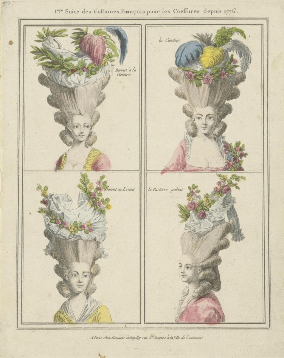 Gallerie des Modes et du Costume Français: Bonnet à la Victoire, la Candeur, Bonnet au Levant. A.1