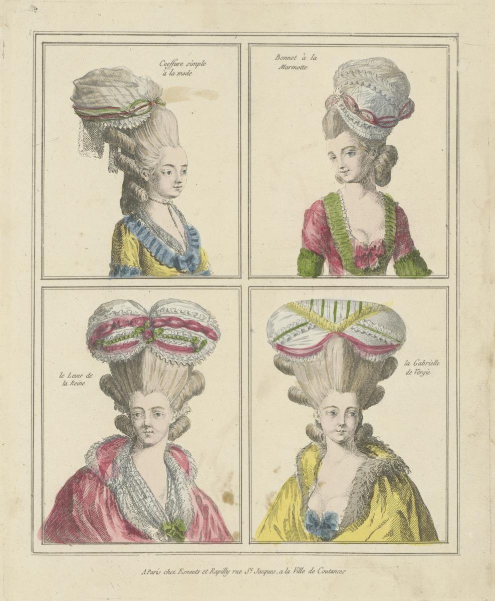 Gallerie des Modes et du Costume Français: Coiffure simple à la mode, Bonnet à la Marmotte, le Lever de la Reine.  A.3