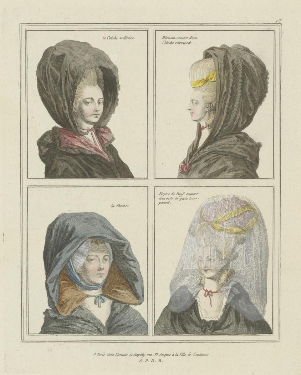 Gallerie des Modes et du Costume Français: la Caleche ordinaire, Hèrisson couvert d'une Caleche retroussée. C.17