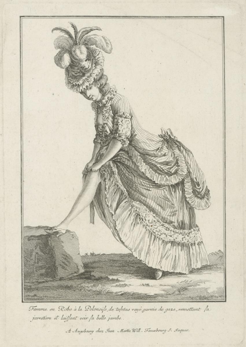 Gallerie des Modes et Costumes Français: Femme en Robe à la Polonaise de tafetas. G.37