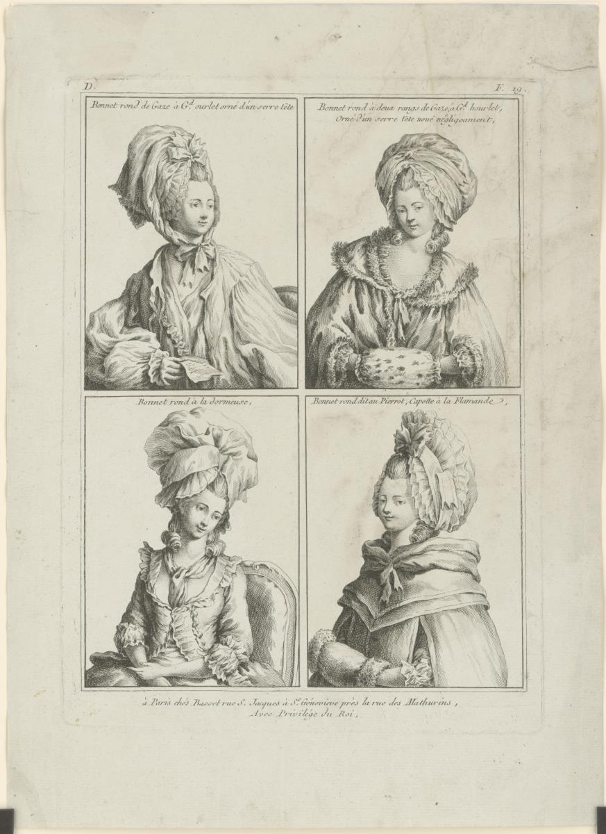 Collection d'Habillement Modernes et galants: Bonnet rond de gaze, Bonnet rond à la Dormeuse, Bonnet rond dit à Pierrot