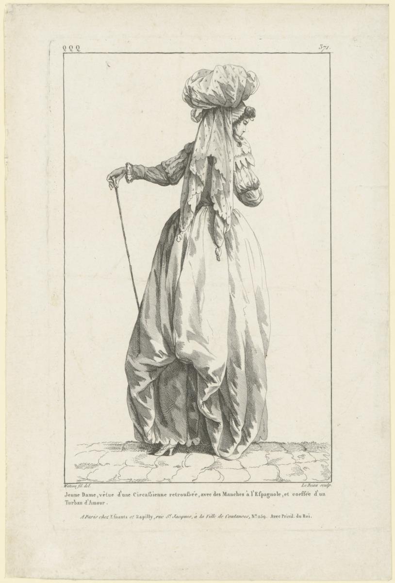Gallerie des Modes et du Costume Français: Jeune Dame, vêtue d'une Circassiene retroussée. qqq.371