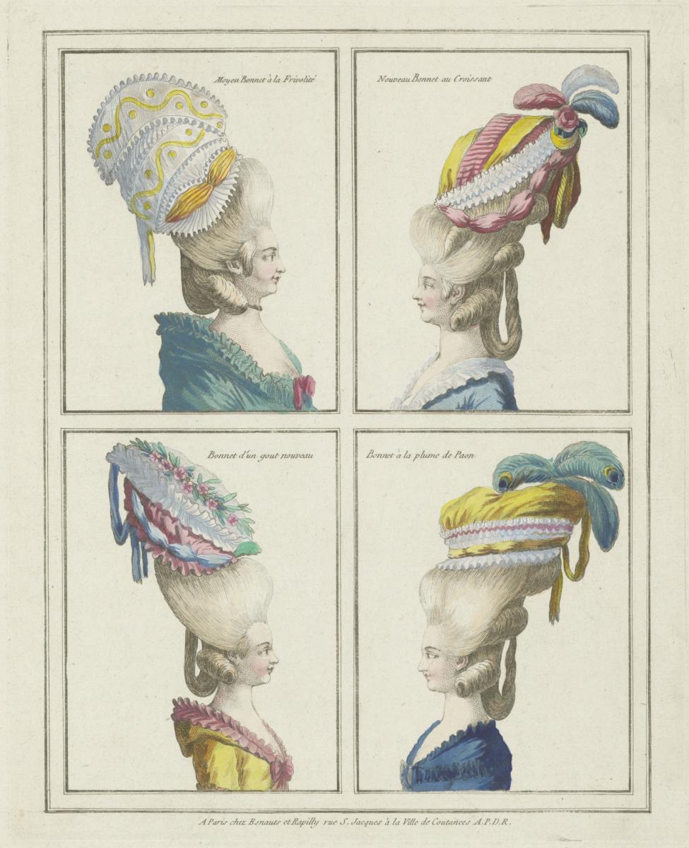 Gallerie des Modes et du Costume Français: Moyen Bonnet à la Frivolité. E.27