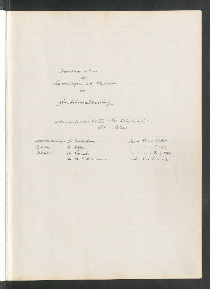 Antiken-Abteilung Zugangs-Verzeichnis der Antiken Inv. 1958 ff