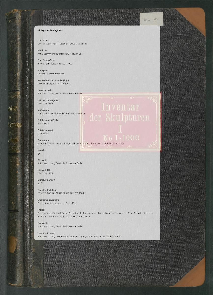 Inventar der Skulpturen I No. 1-1000