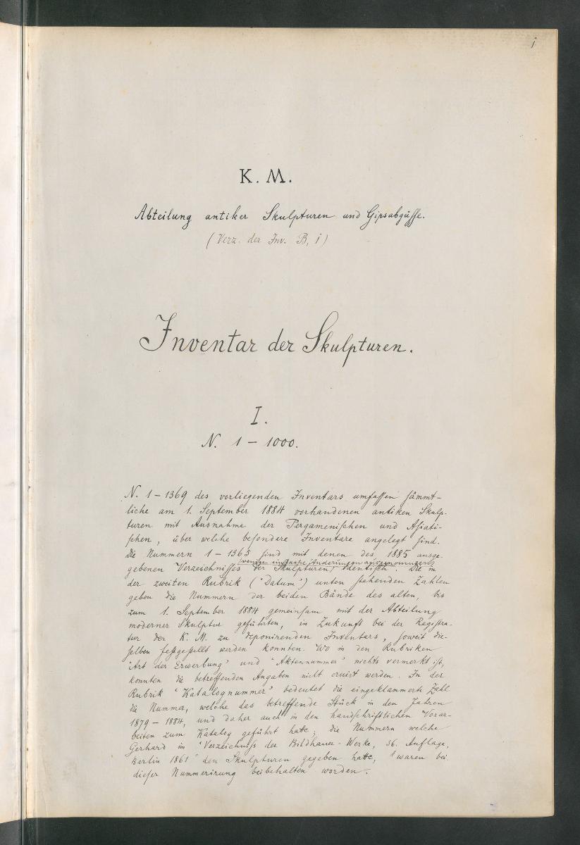 Inventar der Skulpturen I No. 1-1000