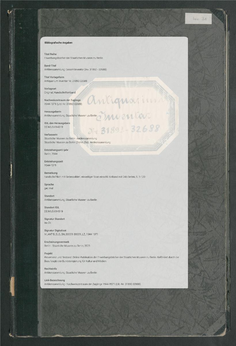 Antiquarium Inventar Nr. 31892-32688