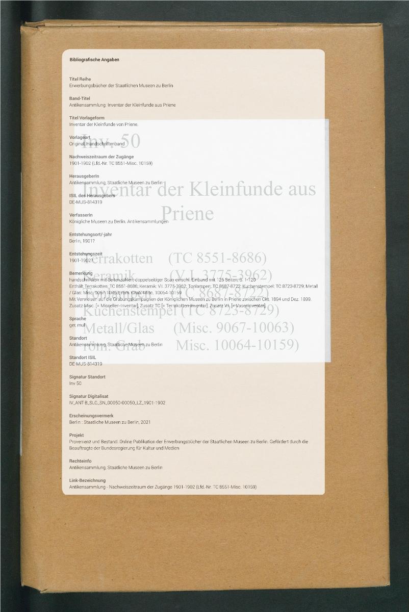Inventar der Kleinfunde von Priene.