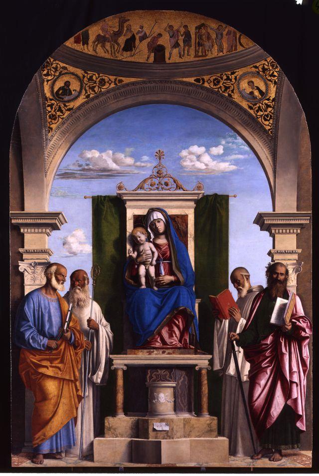 Thronende Maria mit Kind und den Heiligen Petrus, Romuald, Benedikt und Paulus