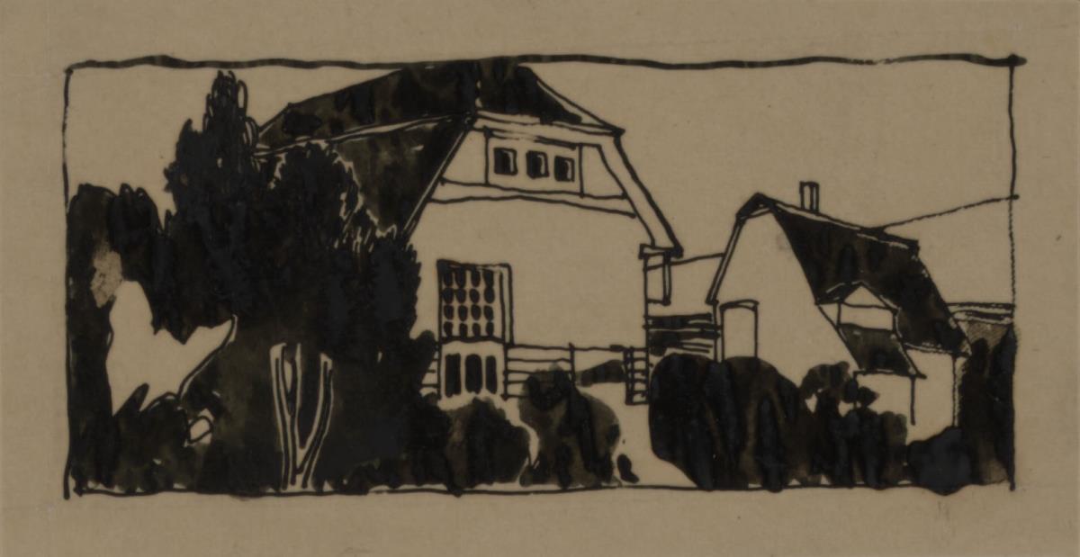 Darmstadt, Wohnhaus Olbrich, Perspektive von Nordwesten, rechts das Haus Keller