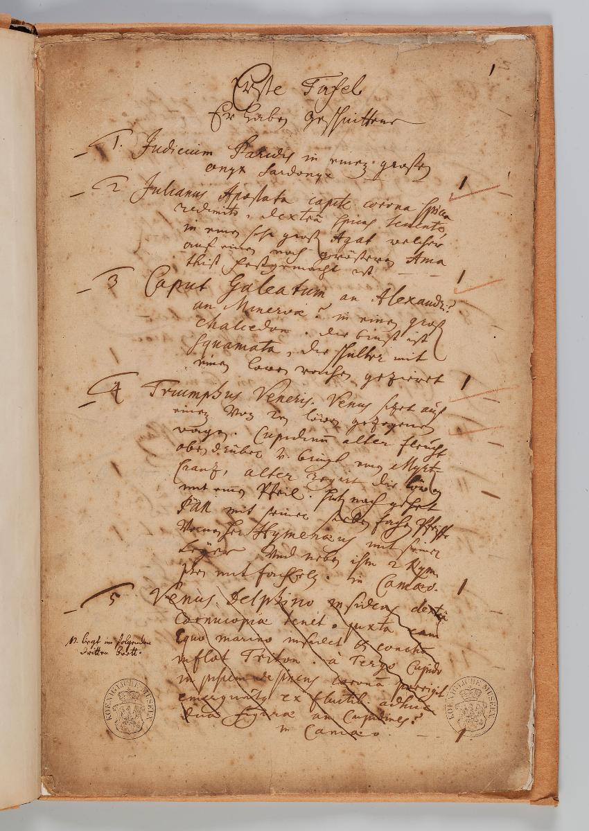 Verzeichnis der geschnittenen Steine, Begers Handschrift, die Nachträge sind von Schott. S. 6 No. 21 ist im Jahr 1713 geschrieben.