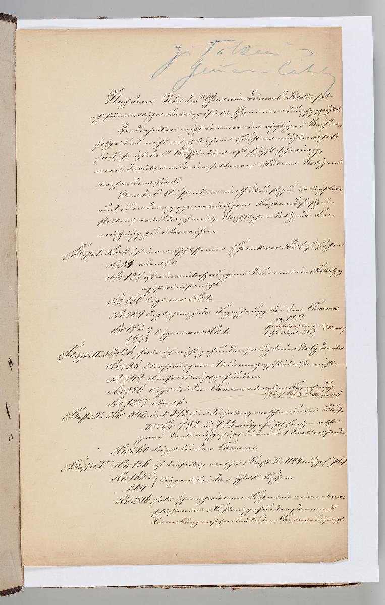 Altes Inventarium der Königlichen Gemmensammlung