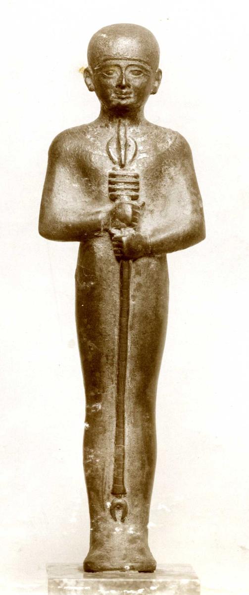 Ägyptische Ptahstatuette mit Resten von Vergoldung
