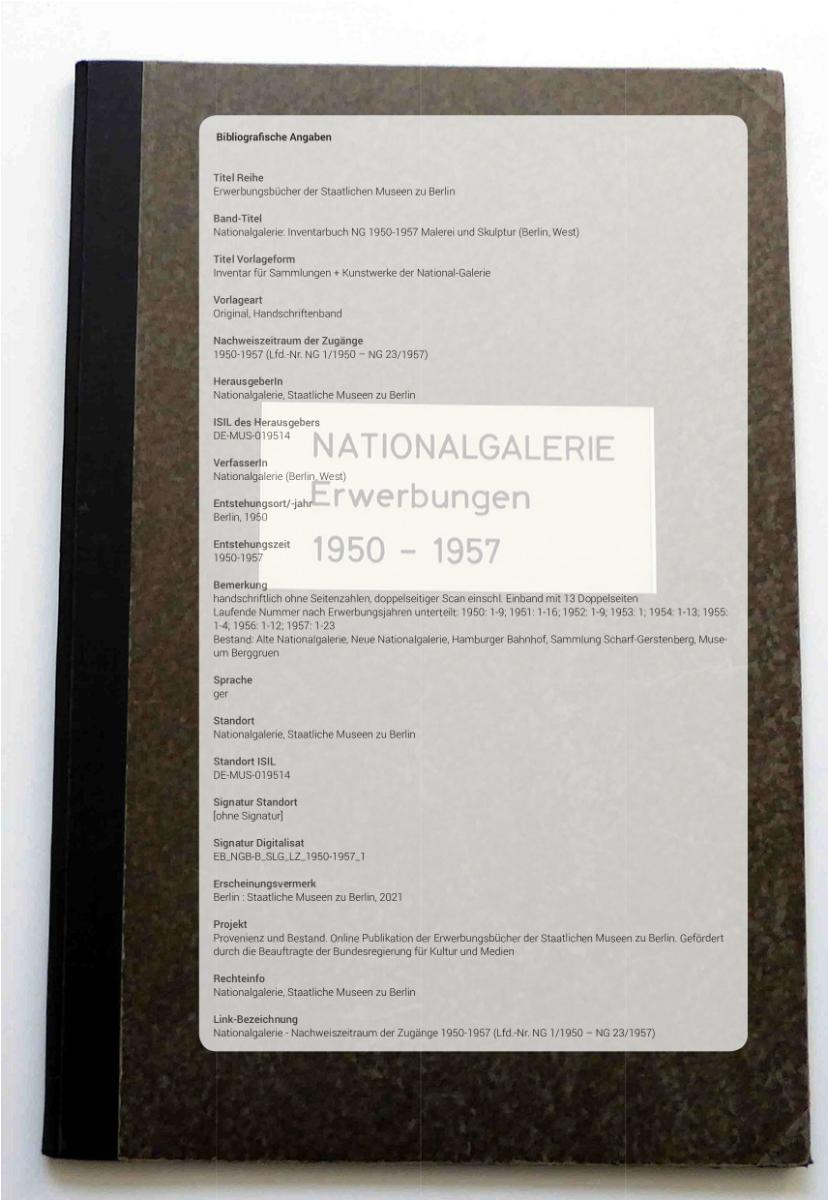 Inventar für Sammlungen + Kunstwerke der National-Galerie