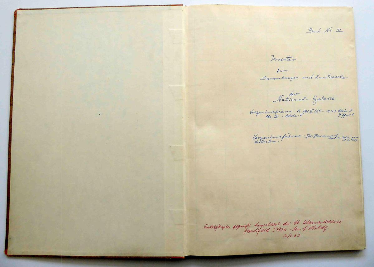 Buch Nr. 2 Inventar für Sammlungen und Kunstwerke der National-Galerie