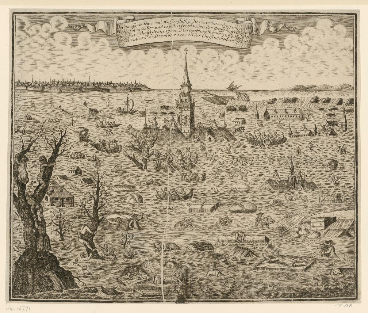 Der grausame Sturm und Wasserfluth so die Einwohner des gantzen Nord Hollands See- und bey den frießlanden der graffschafft Oldenburg, Herrschafft Gröningen, Hertzogthum Bremen und Hollstein etc. den 24. und 25. December 1717 in der Christnacht betroffen hat.