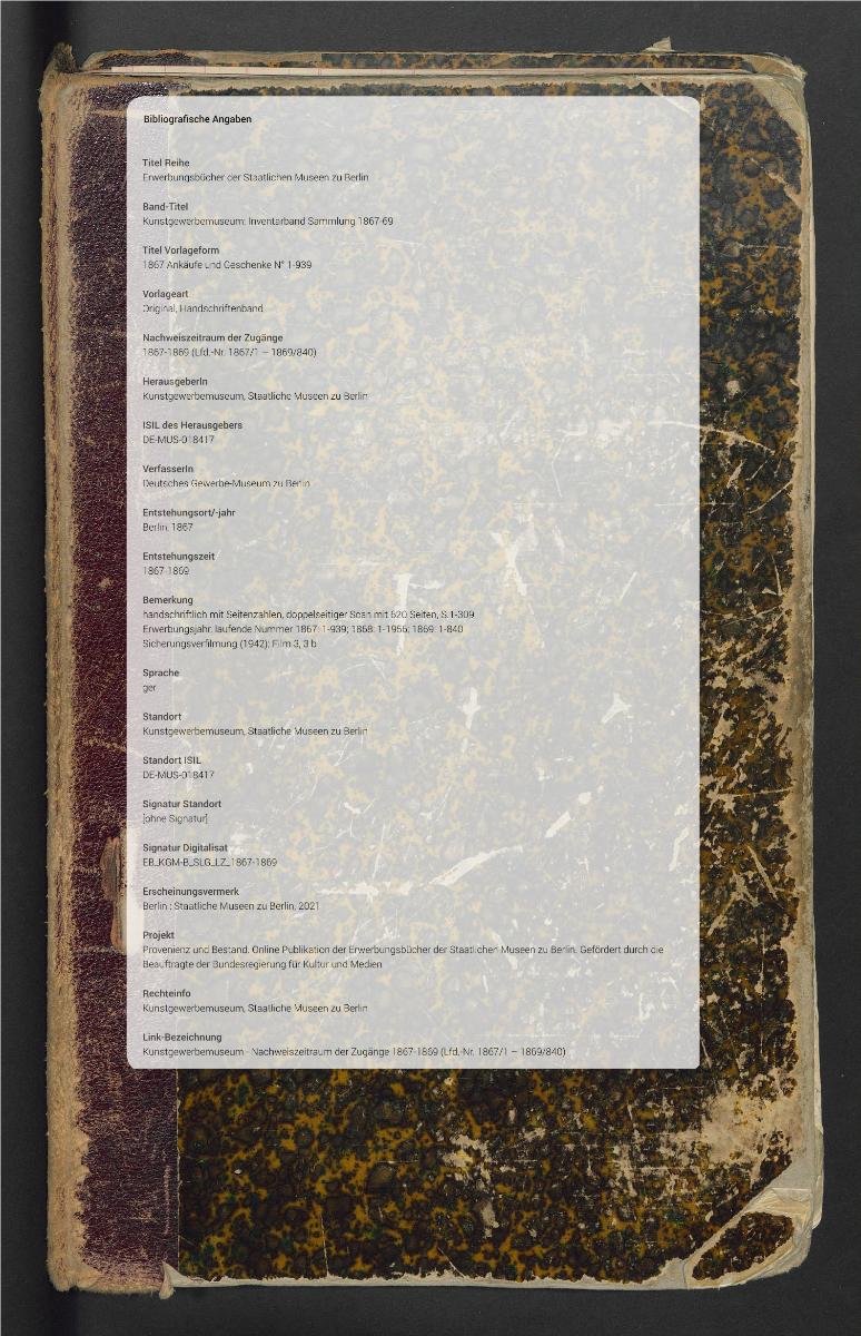 1867 Ankäufe und Geschenke N° 1-939