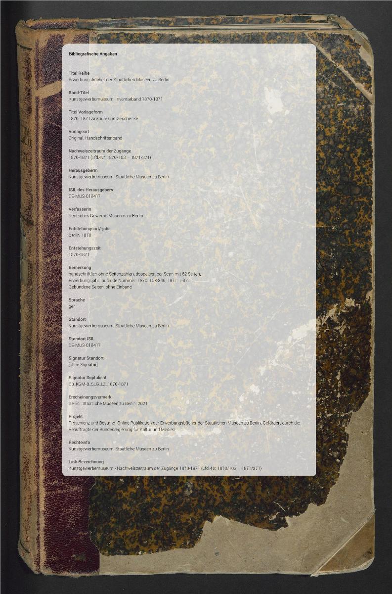 1870. 1871 Ankäufe und Geschenke