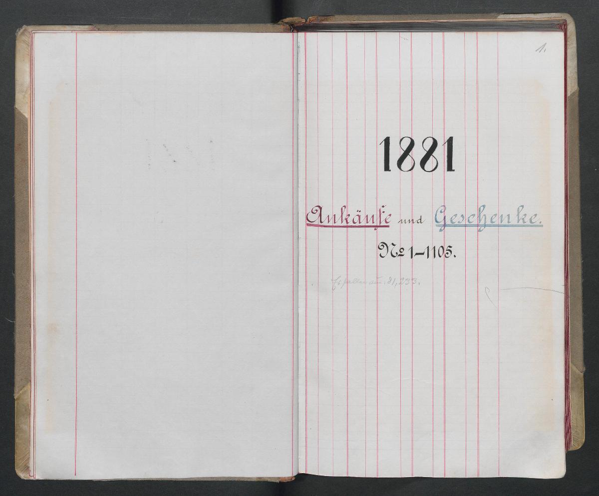 1881 Ankäufe und Geschenke N° 1-1105.