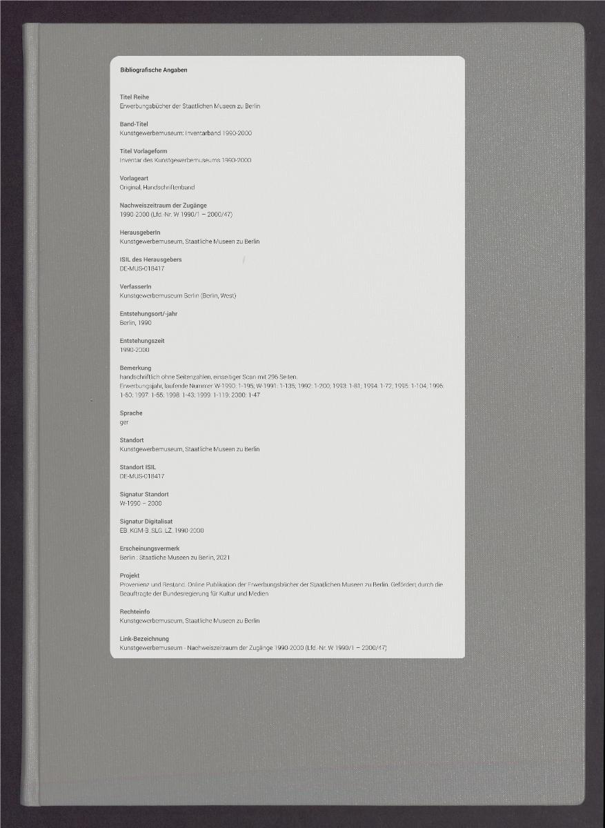 Inventar des Kunstgewerbemuseums 1990-2000