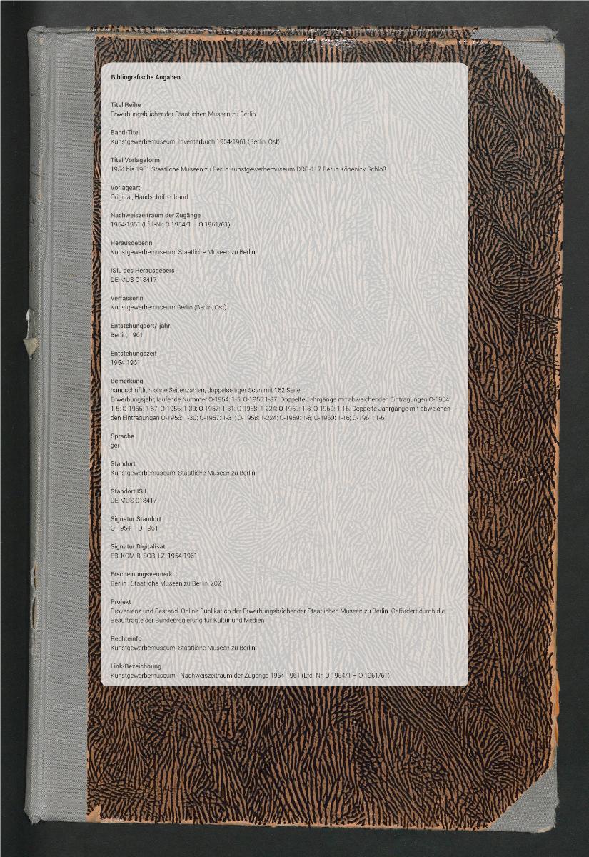 1954 bis 1961 Staatliche Museen zu Berlin Kunstgewerbemuseum DDR-117 Berlin Köpenick Schloß
