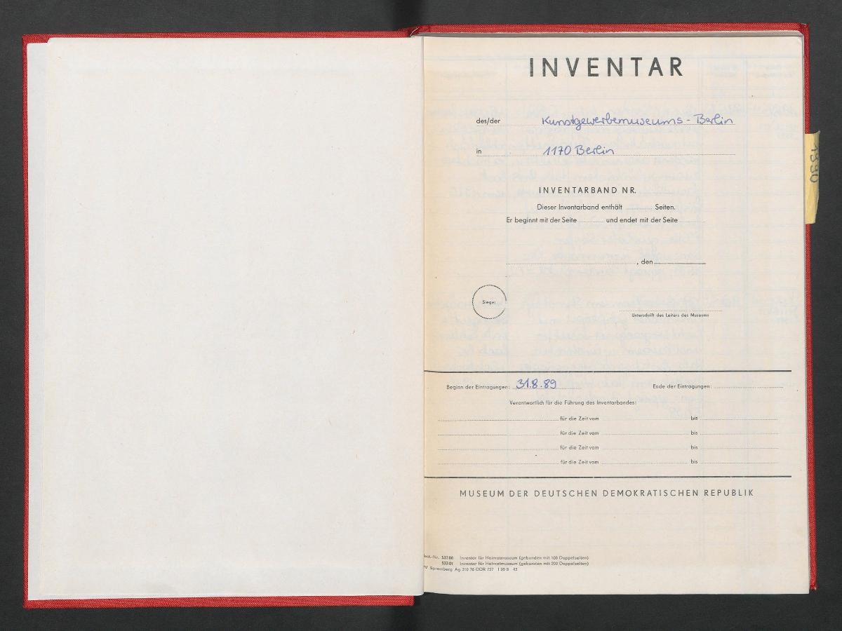 Inventar des Kunstgewerbemuseums - Berlin in 1170 Berlin [1989 II-1990]