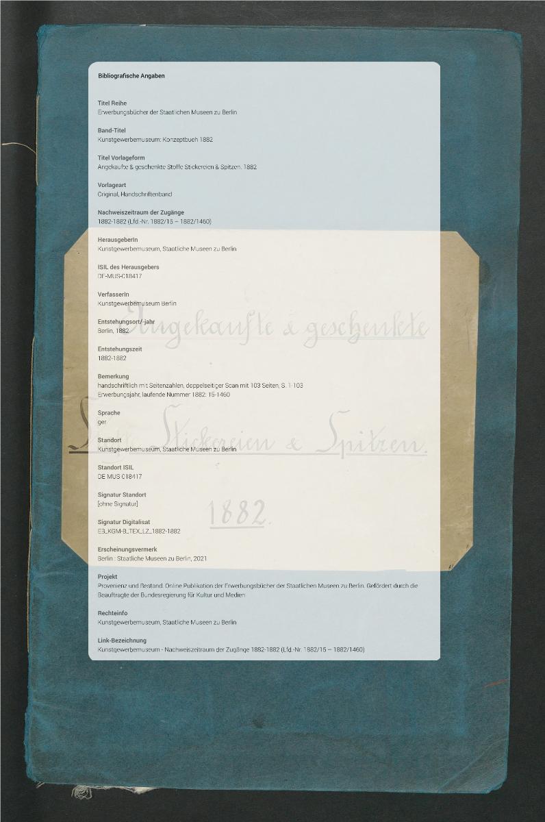 Angekaufte & geschenkte Stoffe Stickereien & Spitzen. 1882