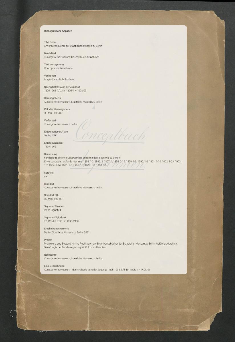 Conceptbuch Aufnahmen.