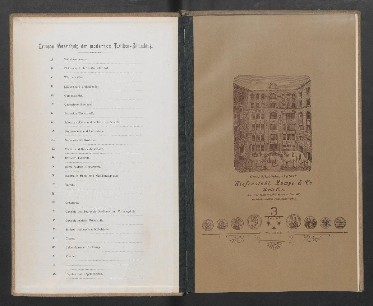 Gruppen-Verzeichnis der modernen Textilien-Sammlung Band K I Gazetestoffe für Kostüme.