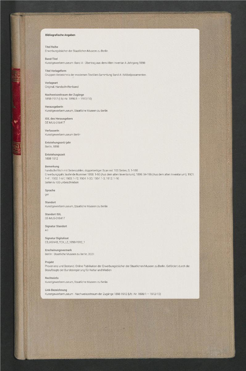 Gruppen-Verzeichnis der modernen Textilien-Sammlung Band A I Möbelposamenten.