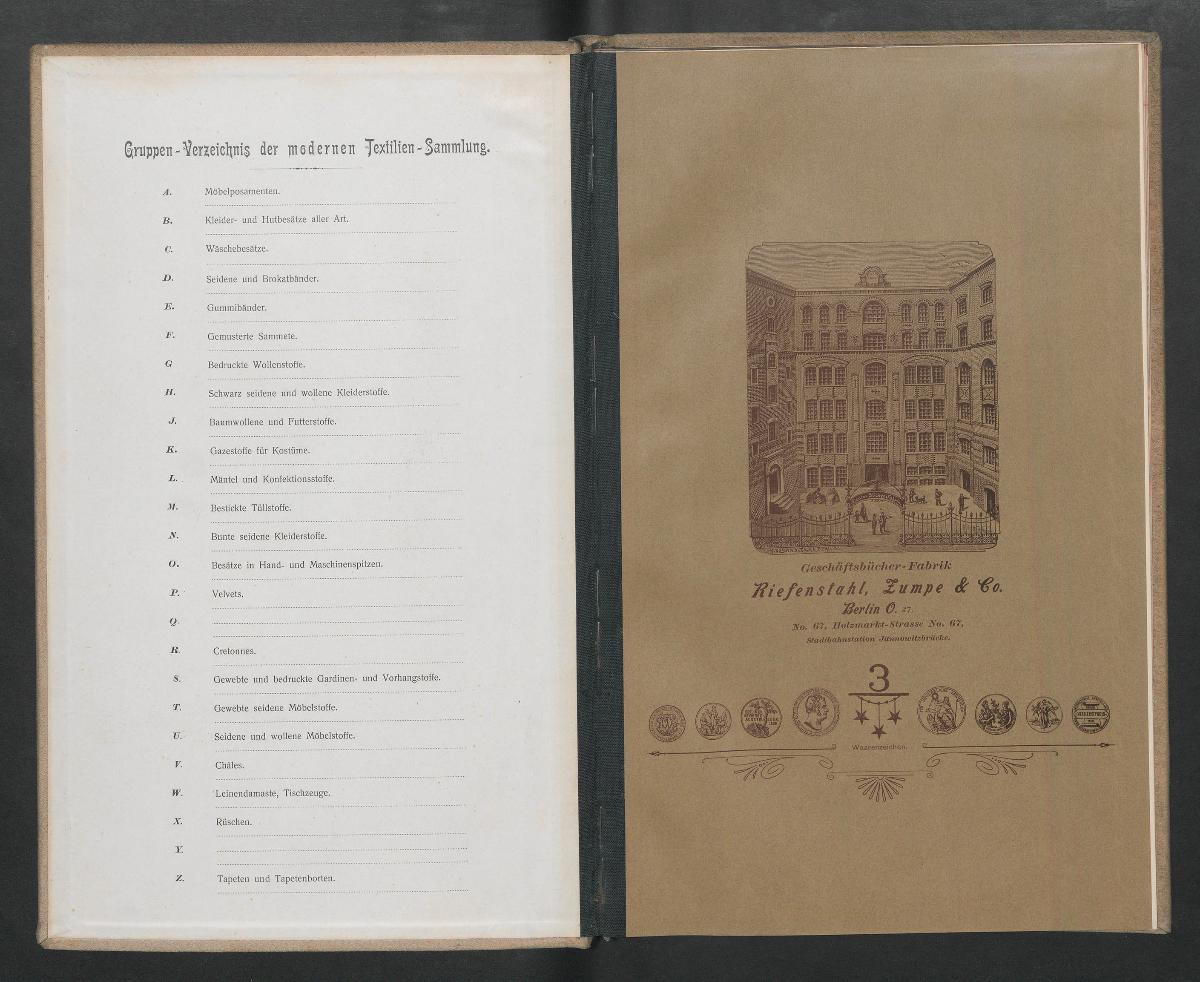 Gruppen-Verzeichnis der modernen Textilien-Sammlung Band D I Seidene und Brokatbänder.