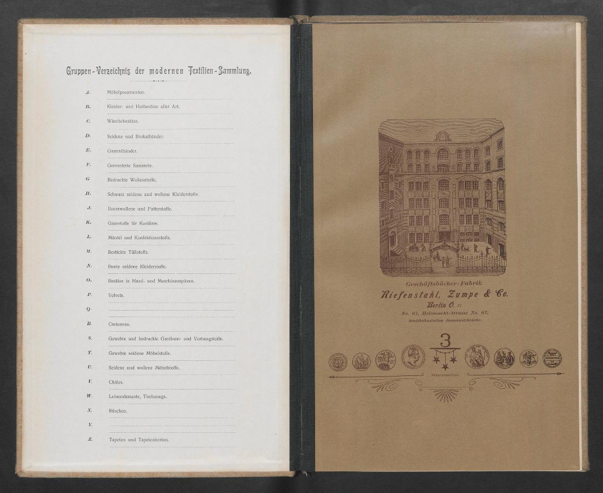Gruppen-Verzeichnis der modernen Textilien-Sammlung Band R I Cretonnes.
