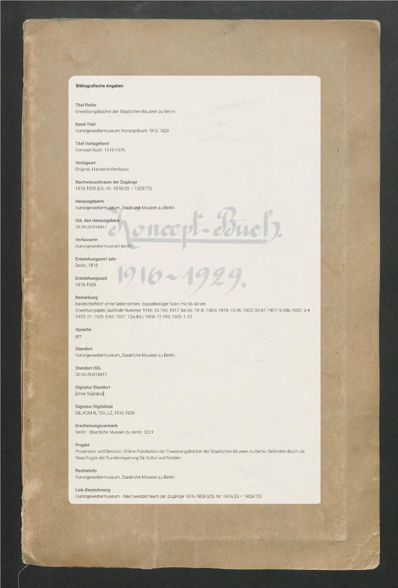 Koncept-Buch. 1916-1929.