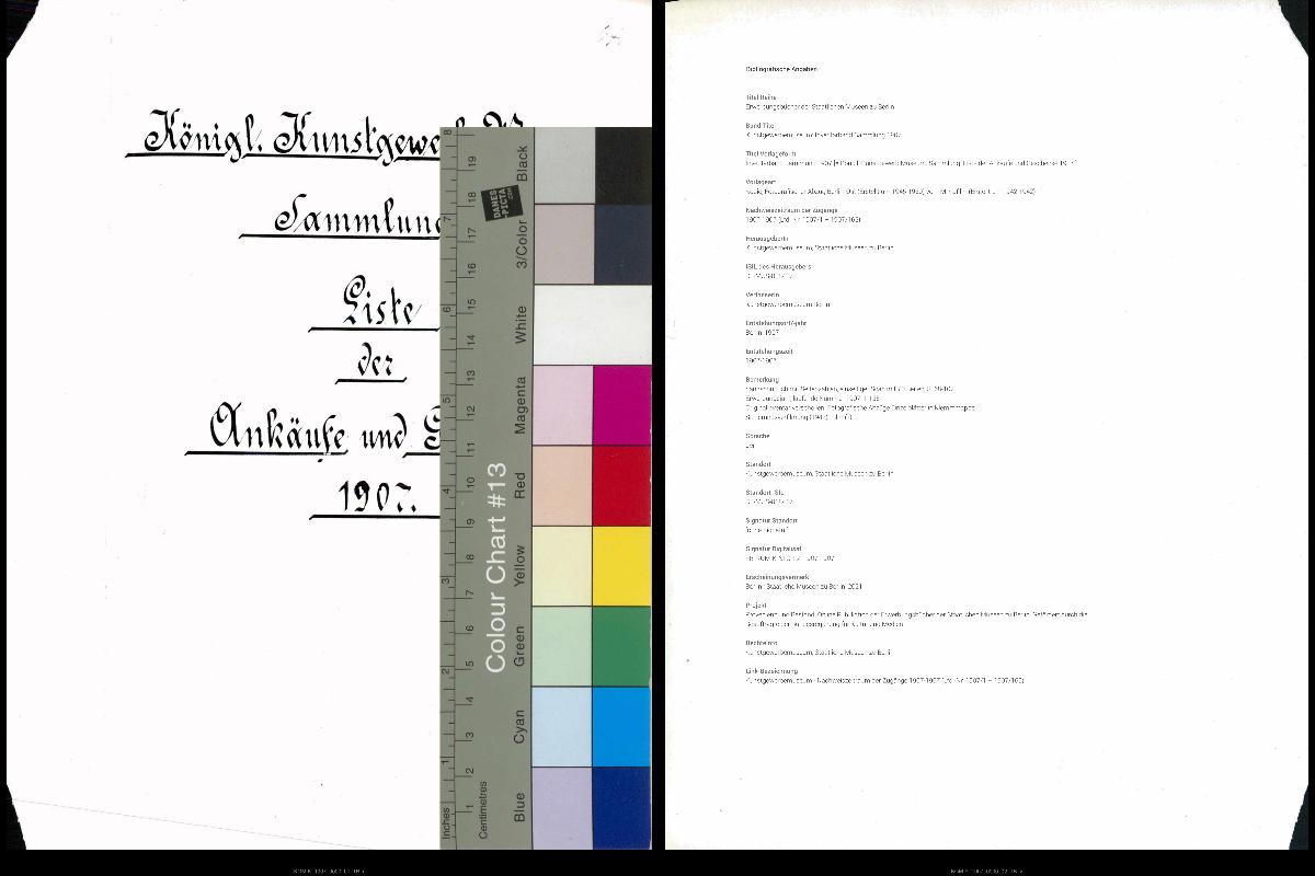 Inventarbuch Sammlung 1907 [= Königl. Kunstgewerb.Museum. Sammlung. Liste der Ankäufe und Geschenke 1907.]