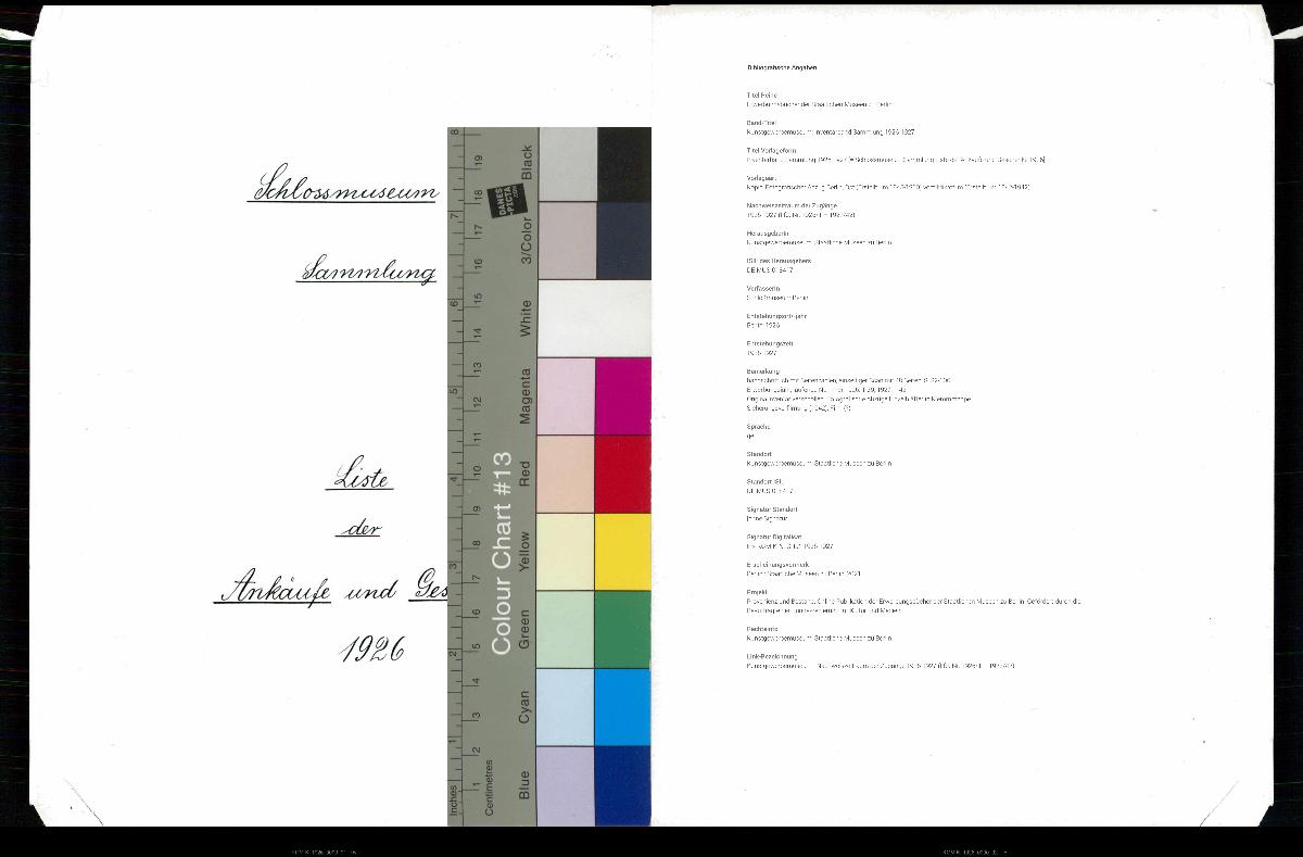 Inventarbuch Sammlung 1926-1927 [= Schlossmuseum Sammlung Liste der Ankäufe und Geschenke 1926]