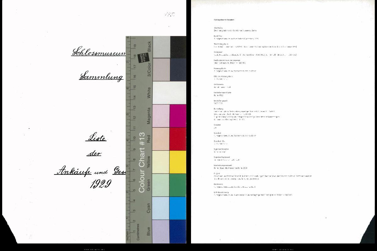 Inventarbuch Sammlung 1929 [= Schlossmuseum Sammlung Liste der Ankäufe und Geschenke 1929]