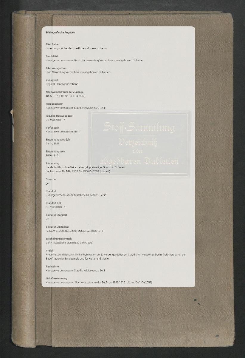 Stoff-Sammlung Verzeichnis von abgebbaren Dubletten