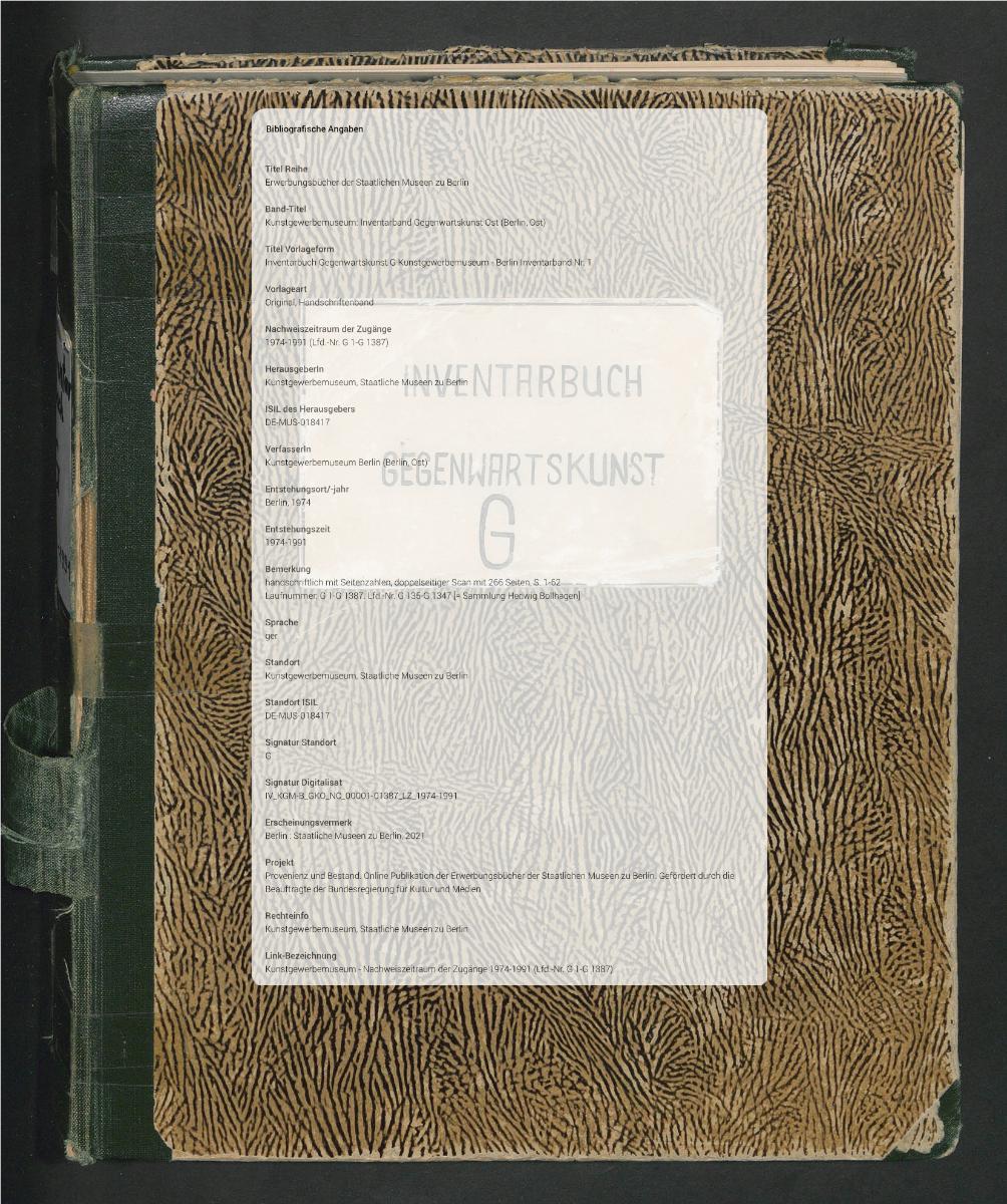 Inventarbuch Gegenwartskunst G Kunstgewerbemuseum - Berlin Inventarbuch Nr. 1