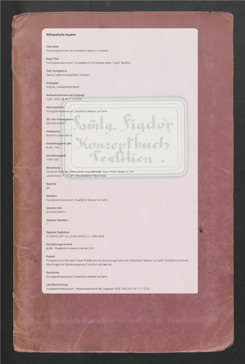 Samlg. Figdor Konzeptbuch Textilien.