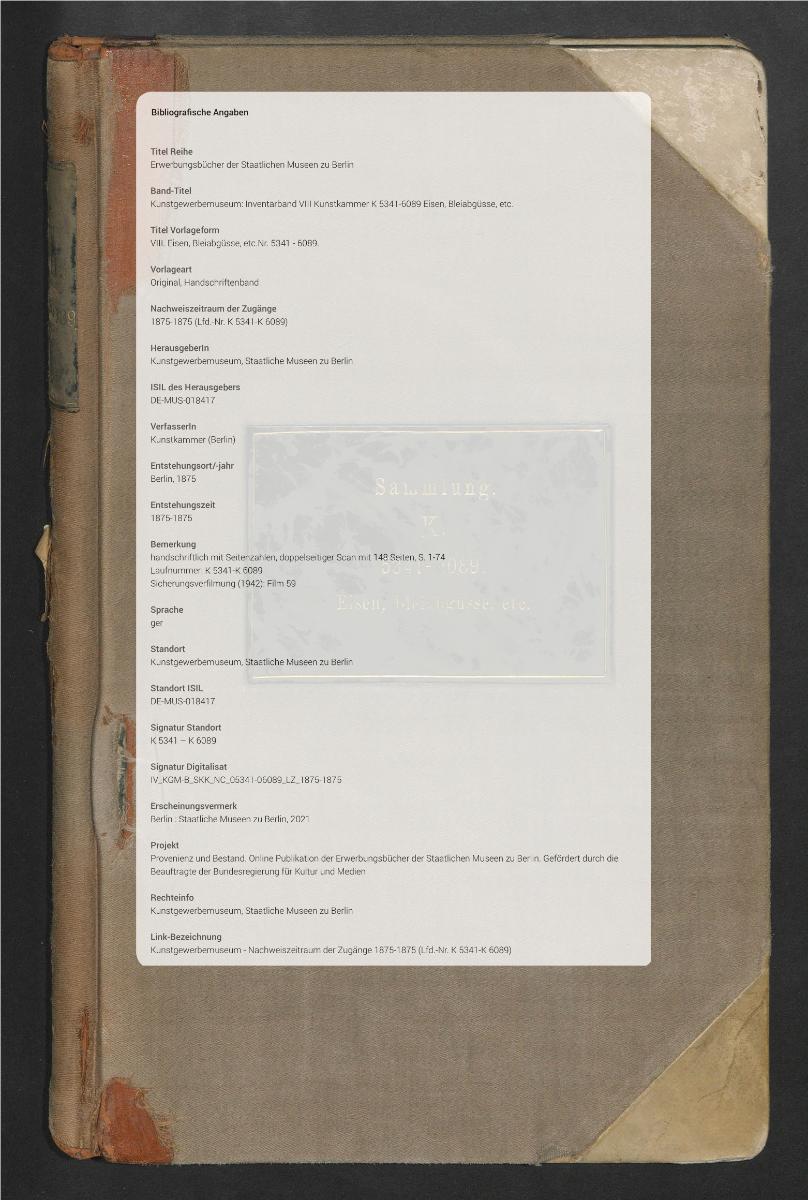 VIII. Eisen, Bleiabgüsse, etc. Nr. 5341 - 6089.