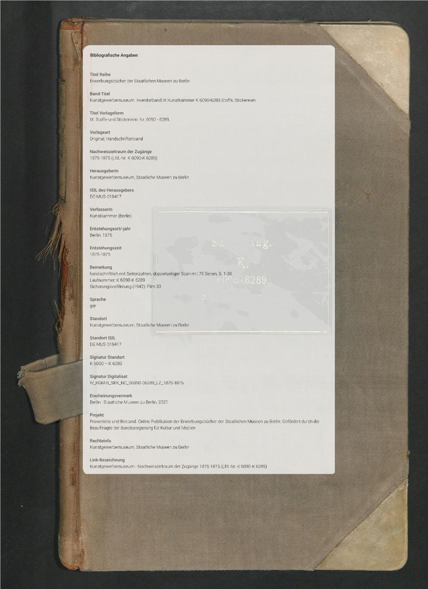 IX. Stoffe und Stickereien. Nr. 6090 - 6289.