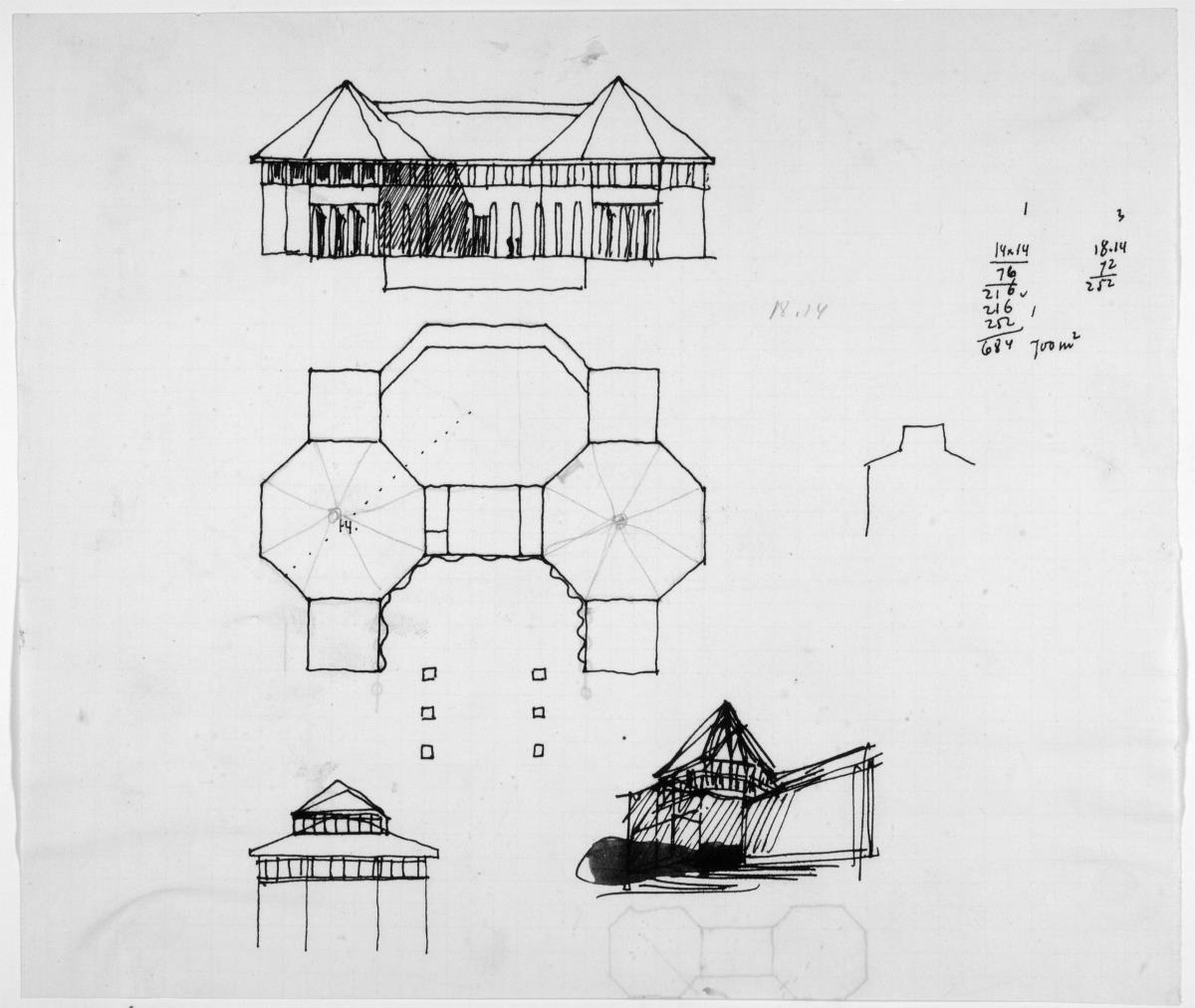 Skizzenblätter: Pavillion-Entwurf