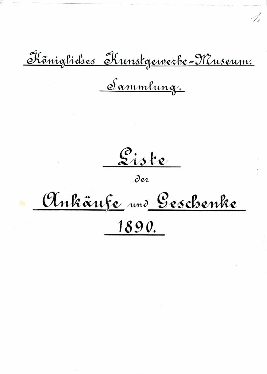 41 48/49 1890 Seite 1-99 Inv.Nr. 1-499 vollständig 31. Mai 1960 gez. Sch. [Schönberger, Arno] v.B. [=  Erwerbungsjahr 1890: 1-499 aus Inventarbuch Sammlung 1890]