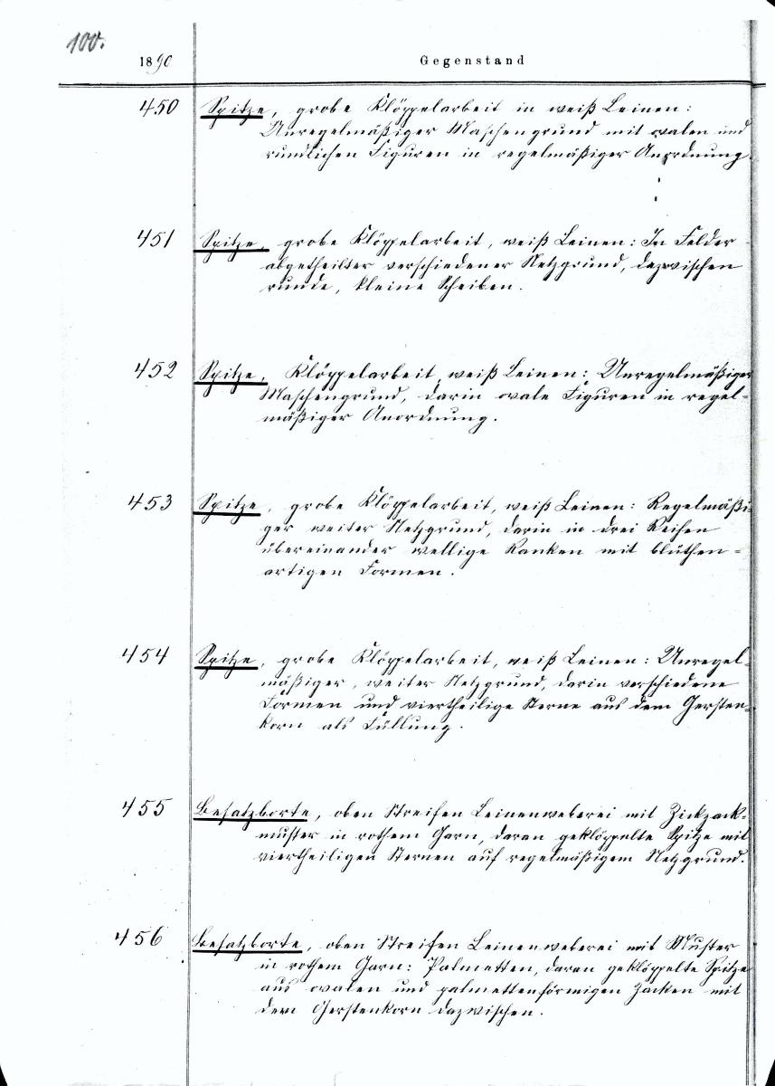 42 48/49 1890 Seite 100-215 Inv.Nr. 450-1252 vollständig 19.4.1960 gez. Sch. [Schönberger, Arno] v.B. [=  Erwerbungsjahr 1890: 450-1252 aus Inventarbuch Sammlung 1890]