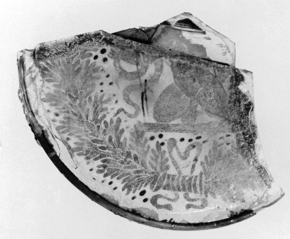 Fragment eines Zwischengoldglases: Schlangenwürgender Herakles (kindlich dick und nackt als Herakliskos)