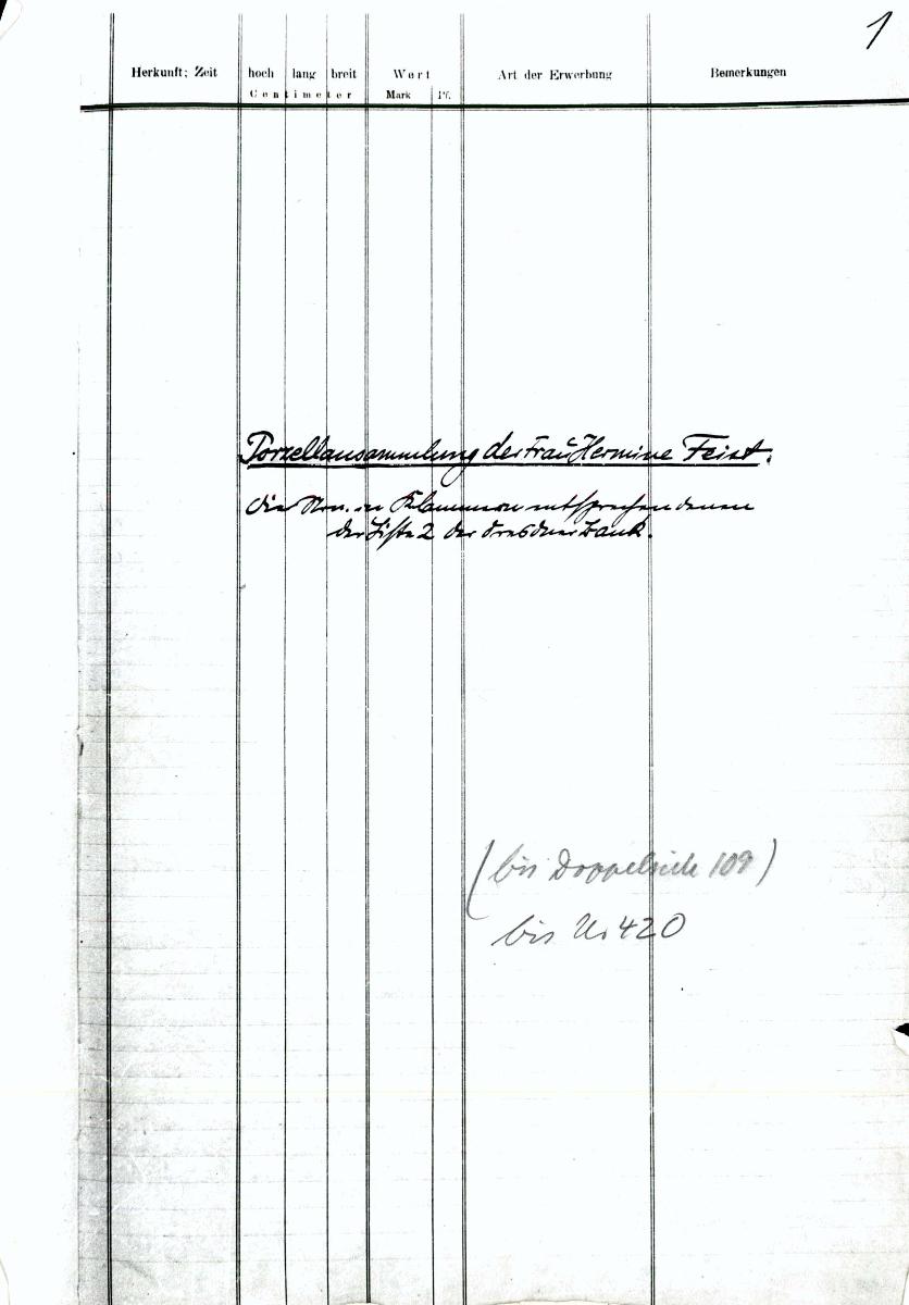 87 118a HF 1-420-585 Seite 1-109 vollständig 27. Juni 1960 gez. Sch. [Schönberger, Arno] v.B. [=Inventarbuch Sammlung Hermine Feist]