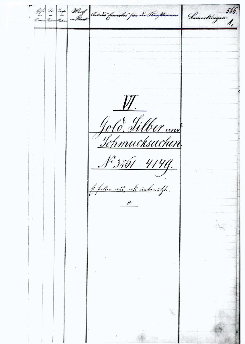 72 99 K VI 3861-4149 Gold, Silber, Schmuck vollständig 1.6.1960 Sch. [Schönberger, Arno] v.B. [= Lfd.-Nr. K 03861-K 04149 aus Inventarbuch VI Kunstkammer K 3861-4145 Gold, Silber, Schmuck]