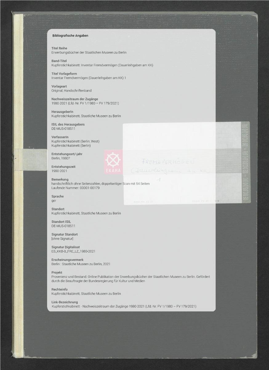 Inventar Fremdvermögen (Dauerleihgaben am KK) 1