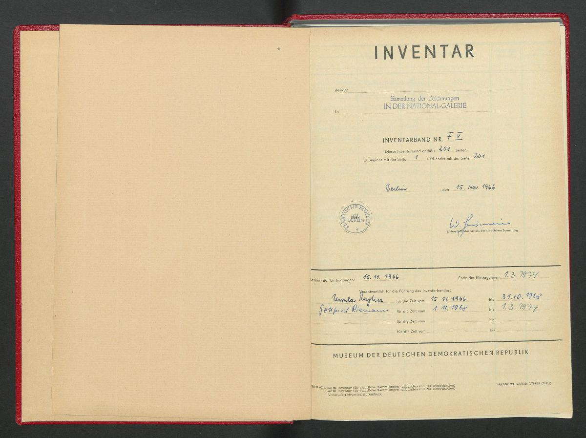 Inventar Sammlung der Zeichnungen in der National-Galerie Inventarband Nr. F V
