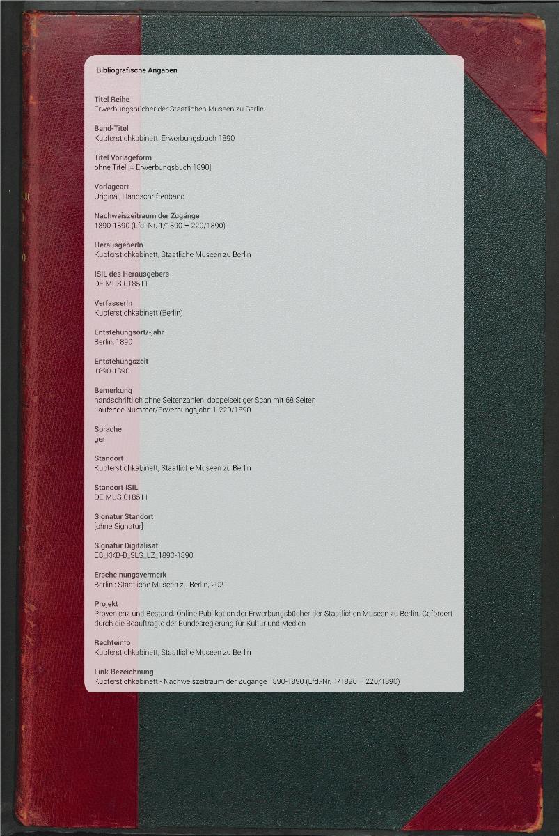ohne Titel [= Erwerbungsbuch 1890]